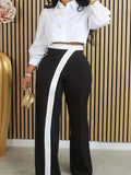 Casual patchwork regular high waist color matching trousers